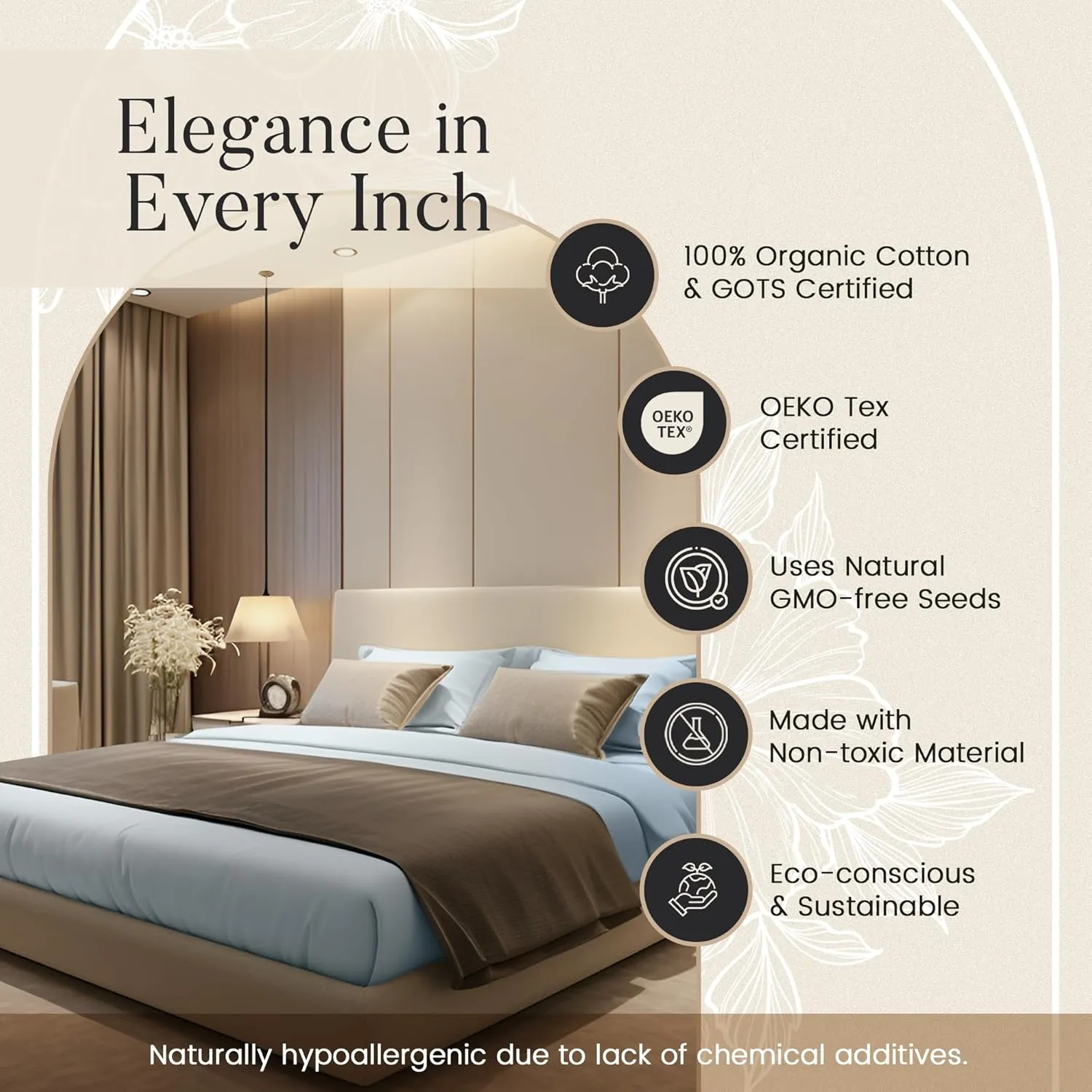 100% Organic Cotton Sheets King Size, 300 Thread Count 4 Piece Breathable Bed Sheet Set, 15" Deep Pocket King Sheets Cotton, Solid Sateen Weave Luxury Hotel Collection, No Pill & Shrink- Light Blue