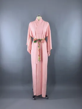 1950s Vintage Silk Kimono Robe in Pastel Pink