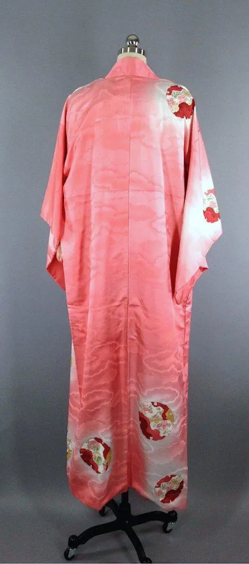 1950s Vintage Silk Kimono Robe / Pink Clouds