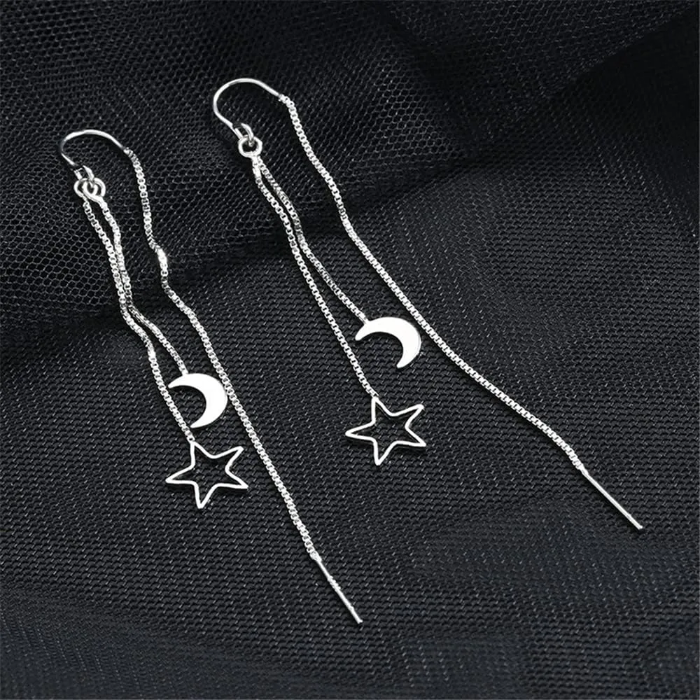 925 Sterling Silver Dangle Earrings with Charms Heart, Water drop, Moon, Star Long Drop Earring for Women Jewelry Gifts Hypoallergenic