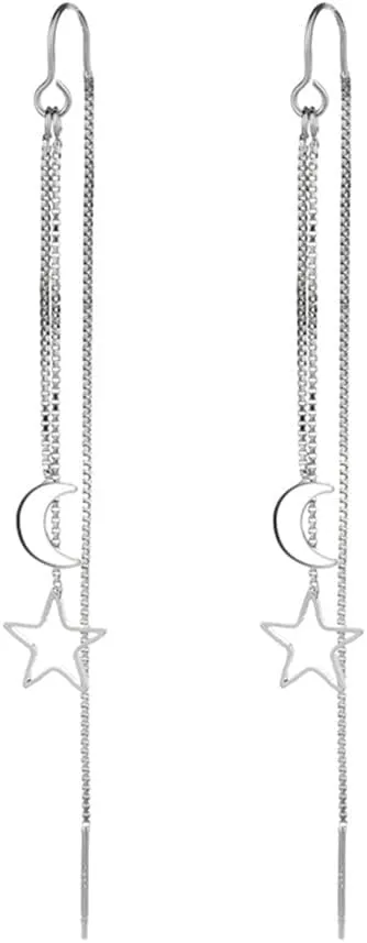 925 Sterling Silver Dangle Earrings with Charms Heart, Water drop, Moon, Star Long Drop Earring for Women Jewelry Gifts Hypoallergenic