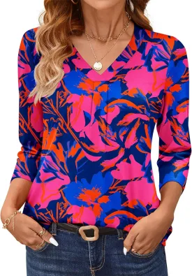 AKEWEI 3/4 Length Sleeve Womens Tops V Neck T Shirts Dressy Casual Basic Summer Tees 2025