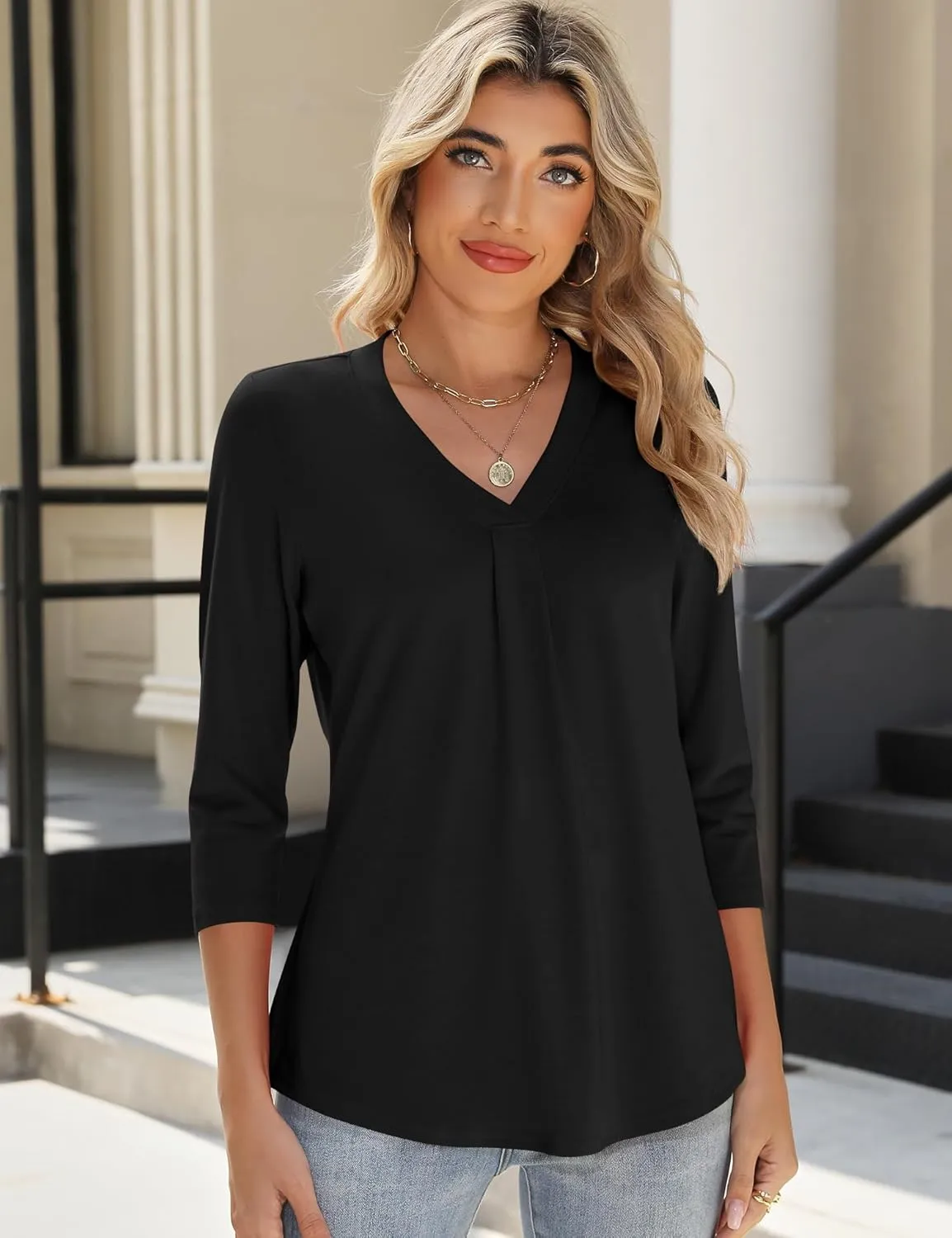 AKEWEI 3/4 Length Sleeve Womens Tops V Neck T Shirts Dressy Casual Basic Summer Tees 2025