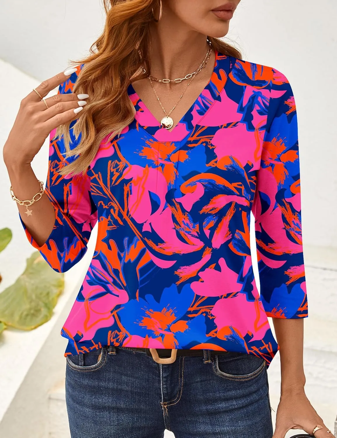 AKEWEI 3/4 Length Sleeve Womens Tops V Neck T Shirts Dressy Casual Basic Summer Tees 2025