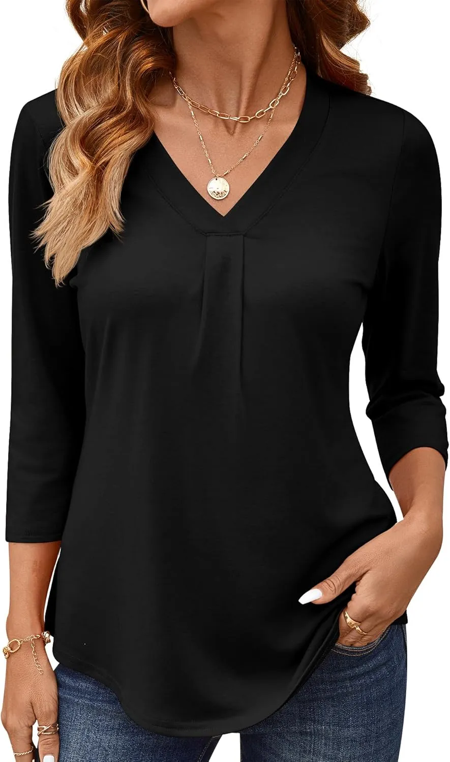 AKEWEI 3/4 Length Sleeve Womens Tops V Neck T Shirts Dressy Casual Basic Summer Tees 2025