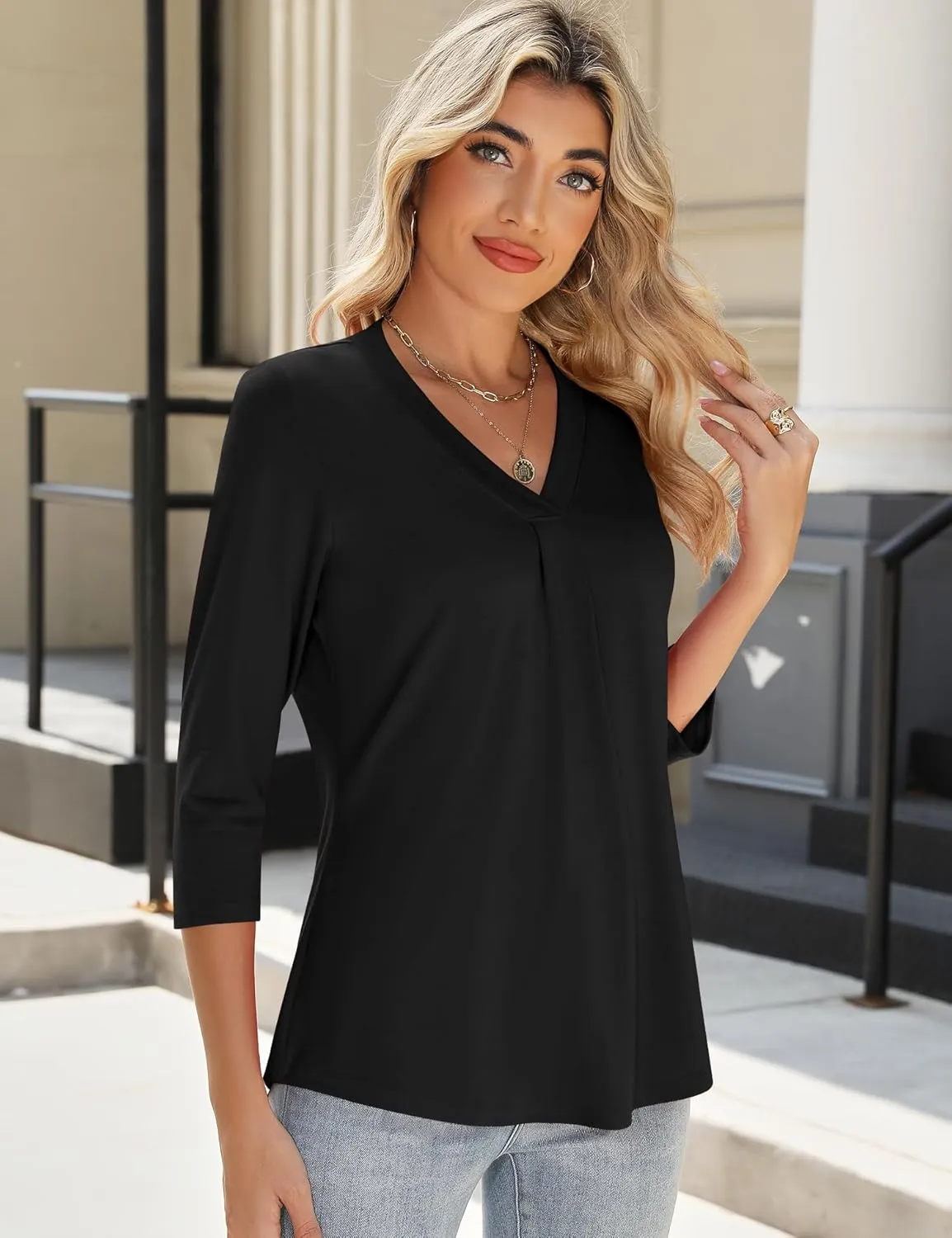 AKEWEI 3/4 Length Sleeve Womens Tops V Neck T Shirts Dressy Casual Basic Summer Tees 2025