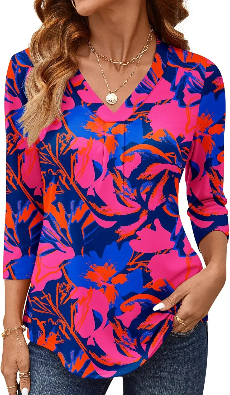 AKEWEI 3/4 Length Sleeve Womens Tops V Neck T Shirts Dressy Casual Basic Summer Tees 2025