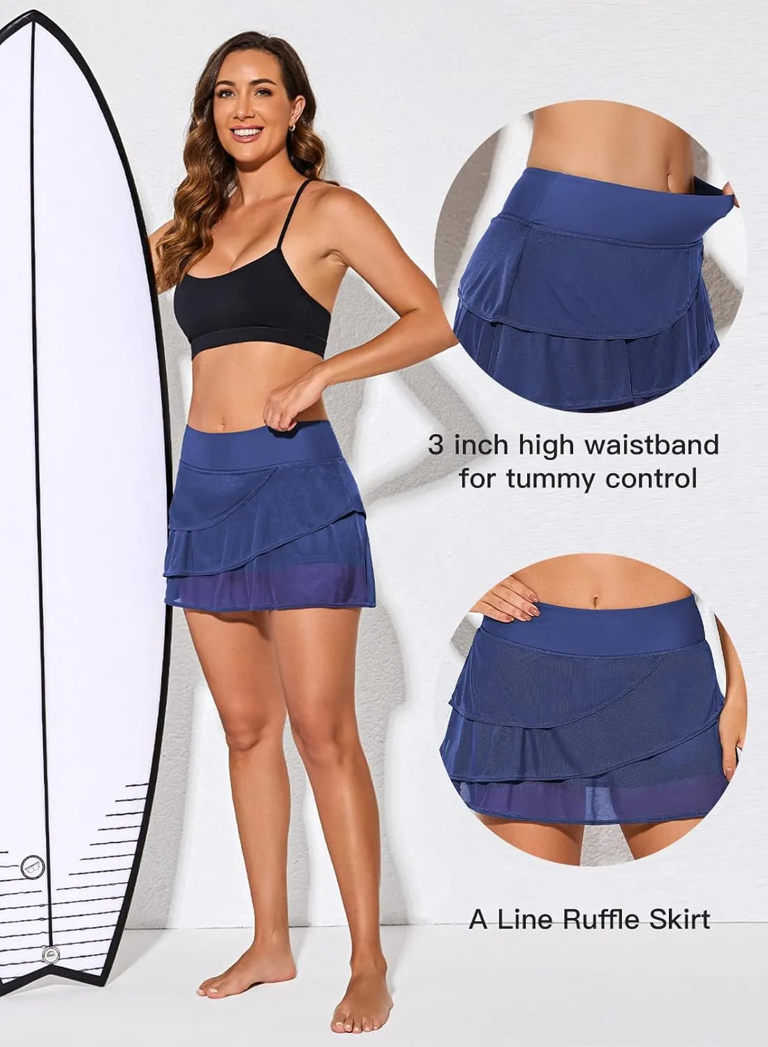 Aleumdr Women's Waistband Layered Swimdress Ruffle Swim Skirt Swimsuit Bottom(Available in Plus)