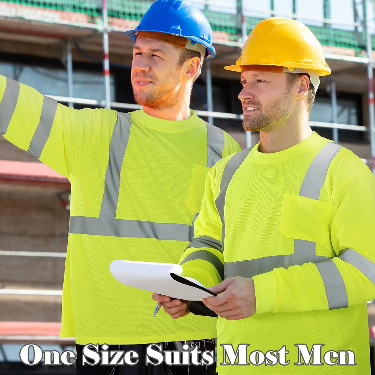 Amylove 4 Pcs Long Sleeve Safety Shirt High Visibility Reflective Construction Work Shirts for Men Women(XXL,Yellow)