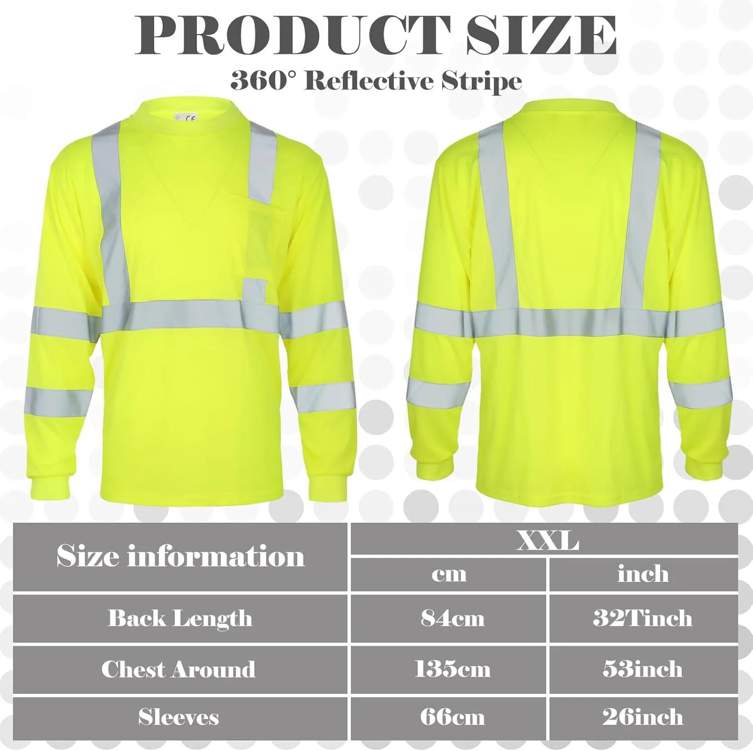 Amylove 4 Pcs Long Sleeve Safety Shirt High Visibility Reflective Construction Work Shirts for Men Women(XXL,Yellow)