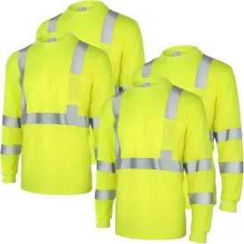 Amylove 4 Pcs Long Sleeve Safety Shirt High Visibility Reflective Construction Work Shirts for Men Women(XXL,Yellow)