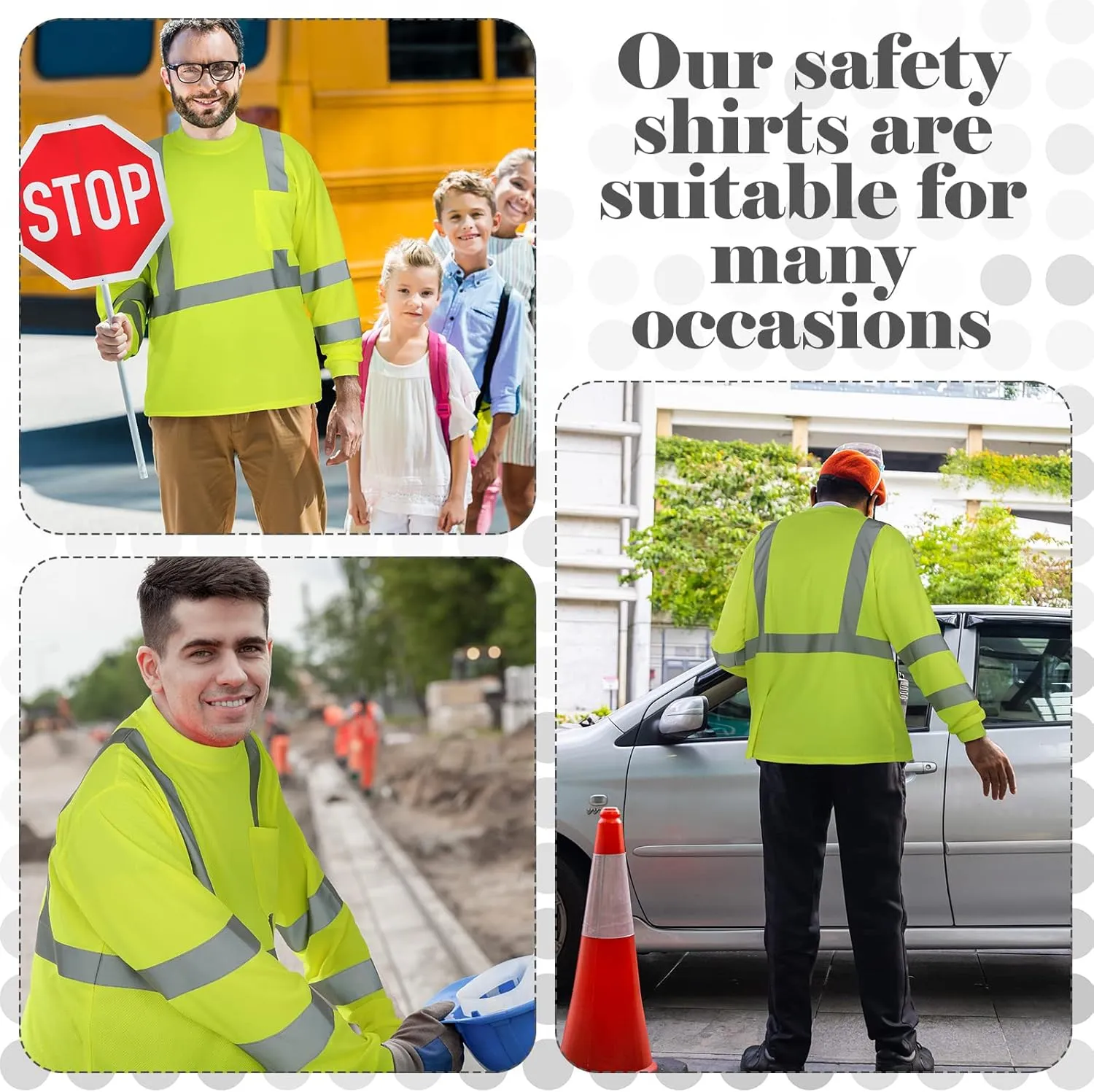 Amylove 4 Pcs Long Sleeve Safety Shirt High Visibility Reflective Construction Work Shirts for Men Women(XXL,Yellow)