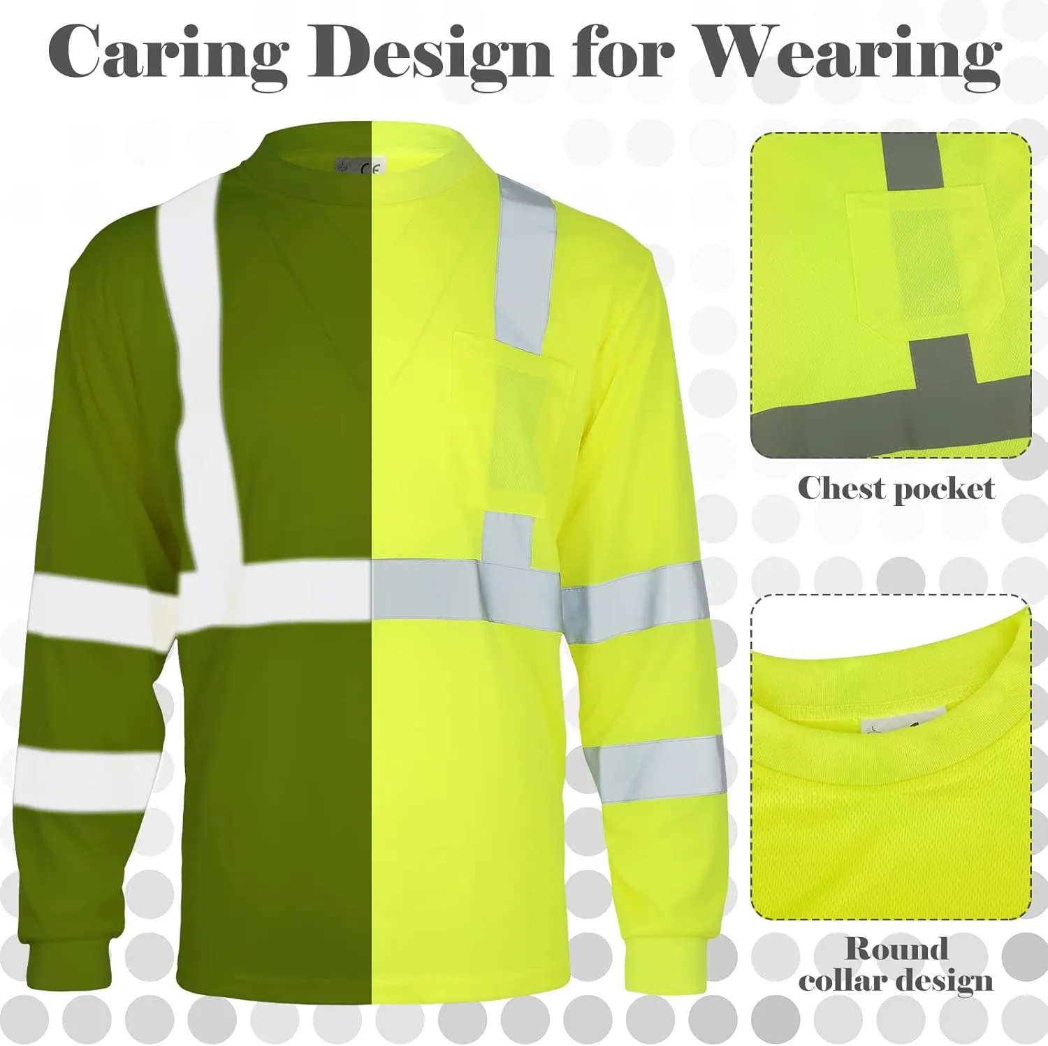 Amylove 4 Pcs Long Sleeve Safety Shirt High Visibility Reflective Construction Work Shirts for Men Women(XXL,Yellow)