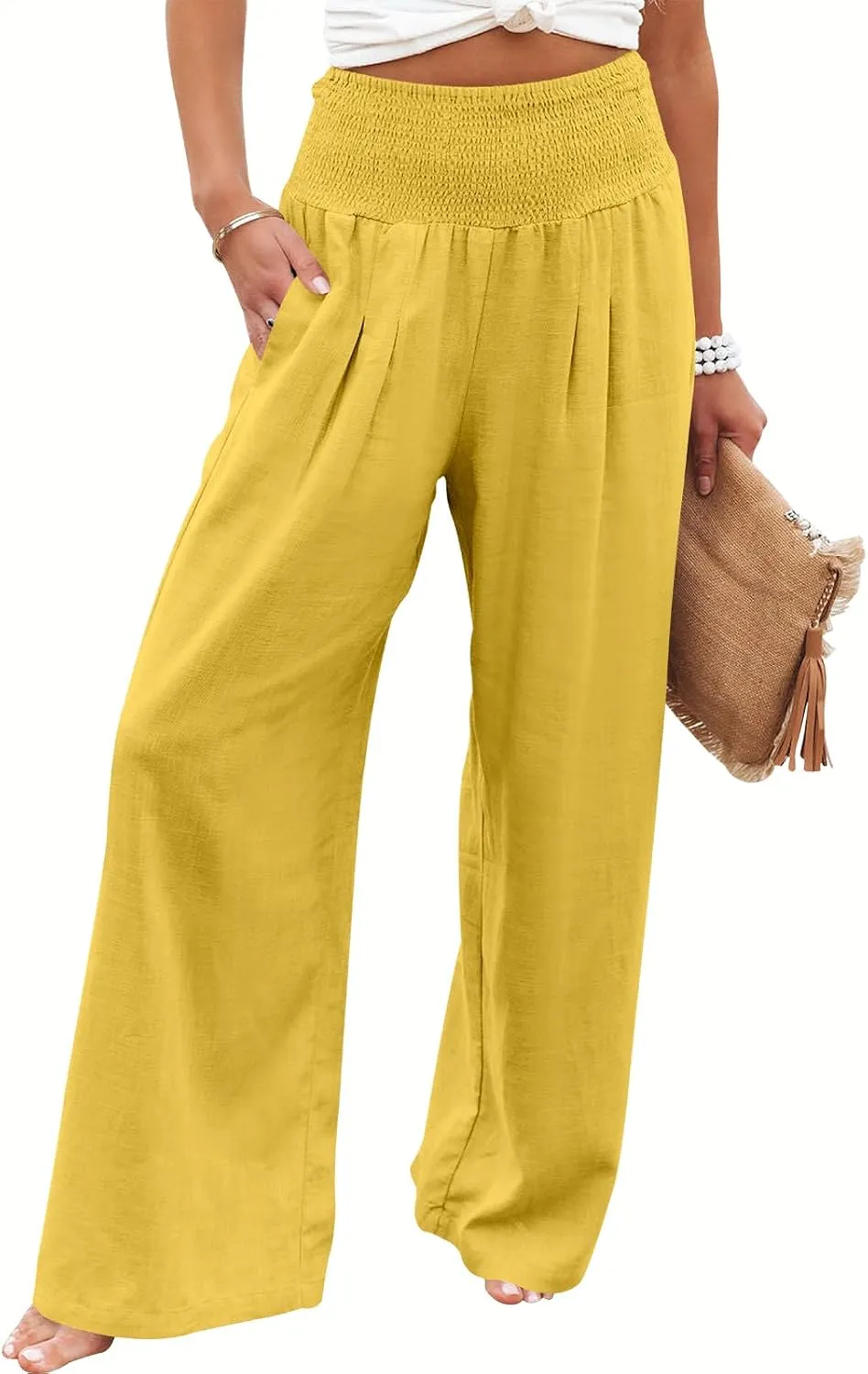 ANRABESS Women Linen Palazzo Pants Summer Boho Wide Leg High Waist Casual Lounge Pant 2025 Beach Travel Vacation Outfits