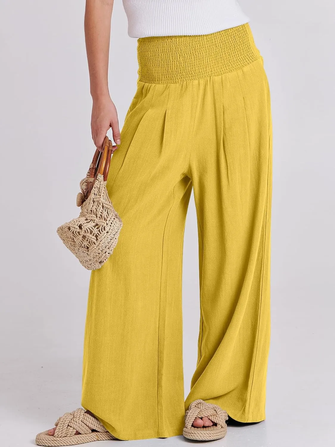 ANRABESS Women Linen Palazzo Pants Summer Boho Wide Leg High Waist Casual Lounge Pant 2025 Beach Travel Vacation Outfits
