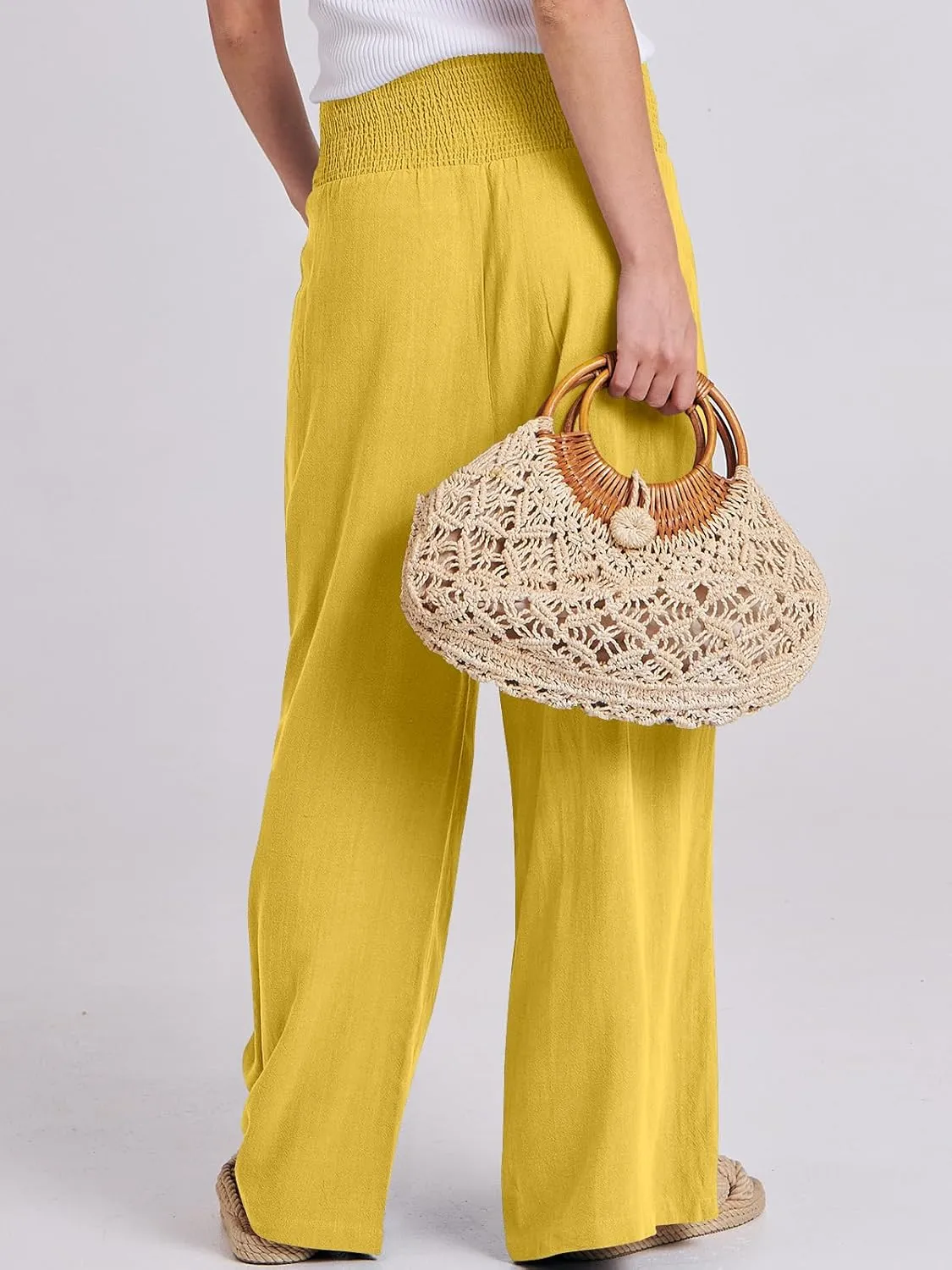 ANRABESS Women Linen Palazzo Pants Summer Boho Wide Leg High Waist Casual Lounge Pant 2025 Beach Travel Vacation Outfits