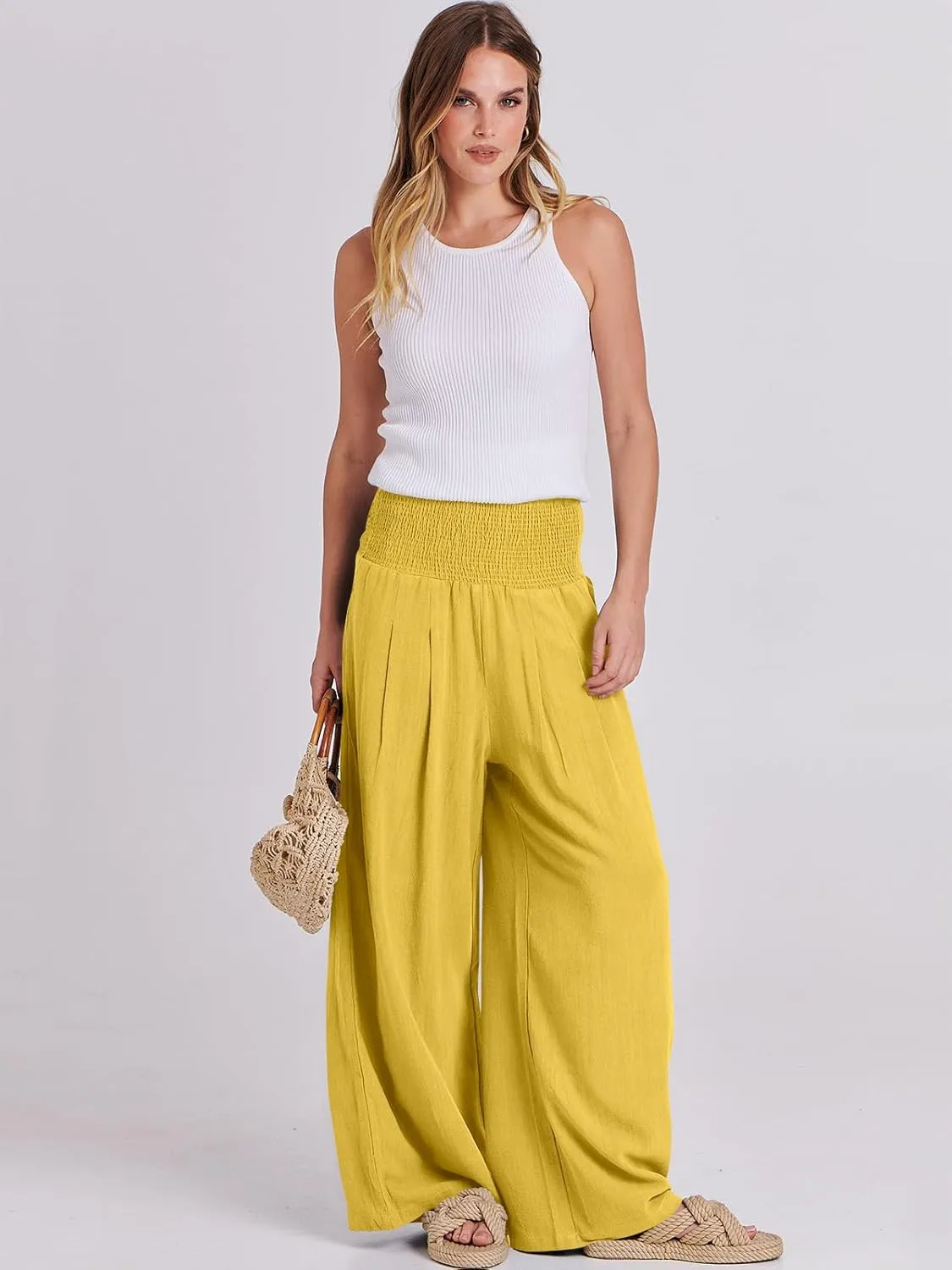 ANRABESS Women Linen Palazzo Pants Summer Boho Wide Leg High Waist Casual Lounge Pant 2025 Beach Travel Vacation Outfits
