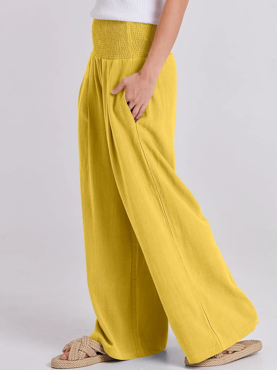 ANRABESS Women Linen Palazzo Pants Summer Boho Wide Leg High Waist Casual Lounge Pant 2025 Beach Travel Vacation Outfits