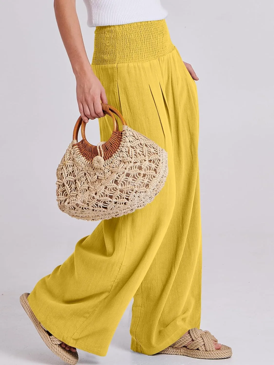 ANRABESS Women Linen Palazzo Pants Summer Boho Wide Leg High Waist Casual Lounge Pant 2025 Beach Travel Vacation Outfits