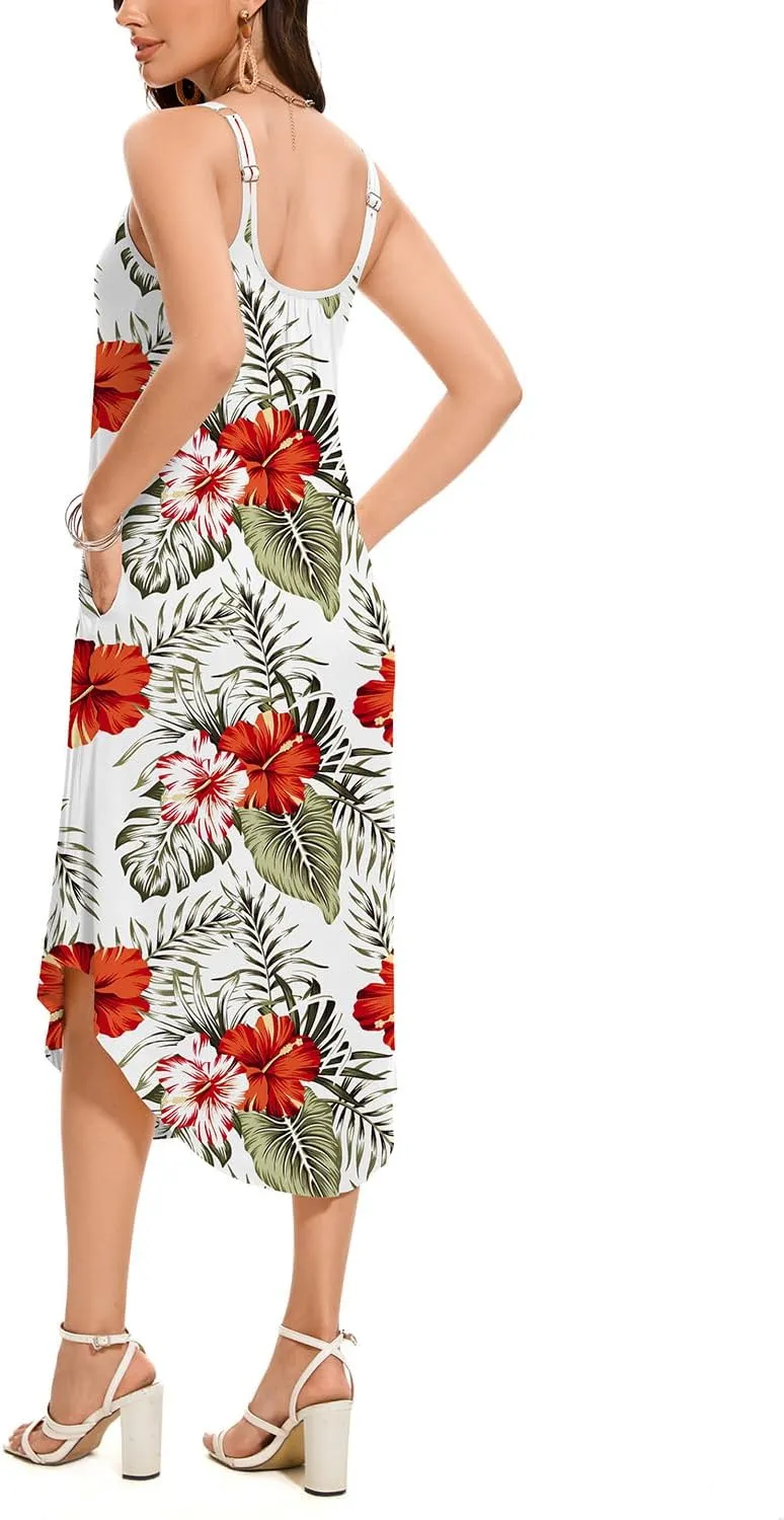 ANYFITTING Built in Bra Summer Dresses for Women 2025 Midi Flowy Hawaiian Casual Dress with Pockets Floral Sundresses