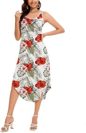 ANYFITTING Built in Bra Summer Dresses for Women 2025 Midi Flowy Hawaiian Casual Dress with Pockets Floral Sundresses