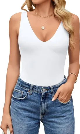Avidlove Women's Sexy Plunge Deep V Neck Bodysuit Double Lined Sleeveless Thong Body Suit Leotard for Going Out Tank
