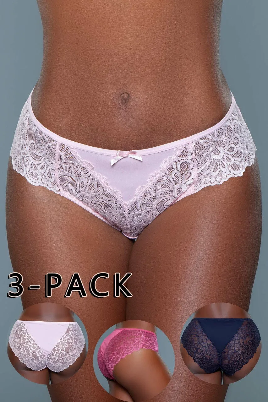 BeWicked Tracy Brief 3 Pack Panties Peach Raspberry Navy