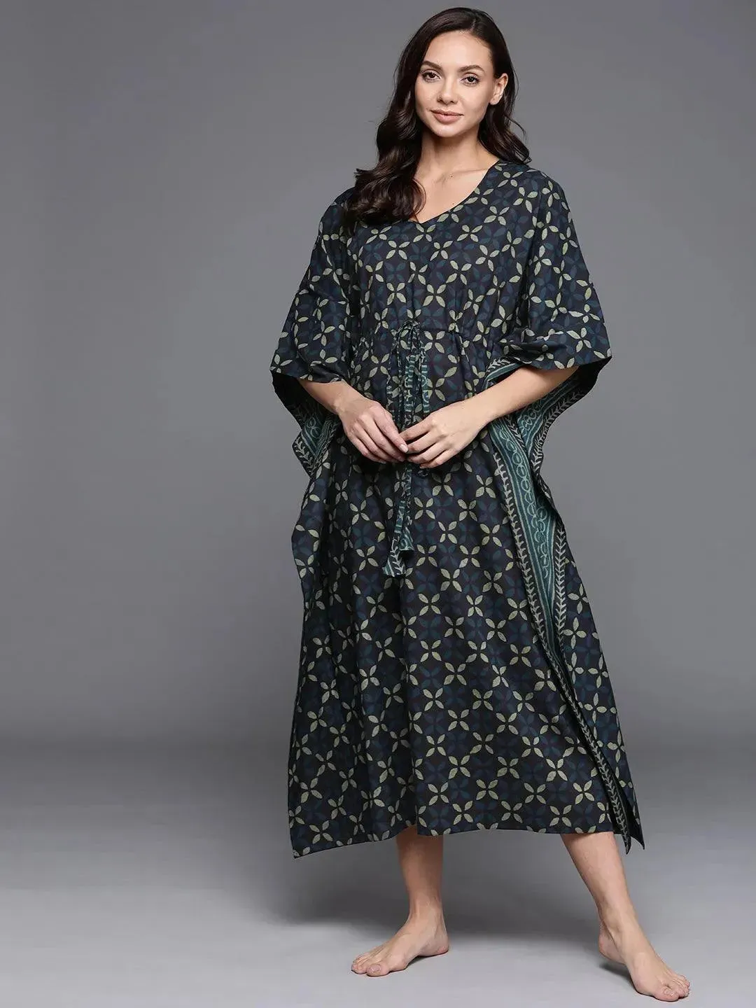 Blue Printed Cotton Nightdress