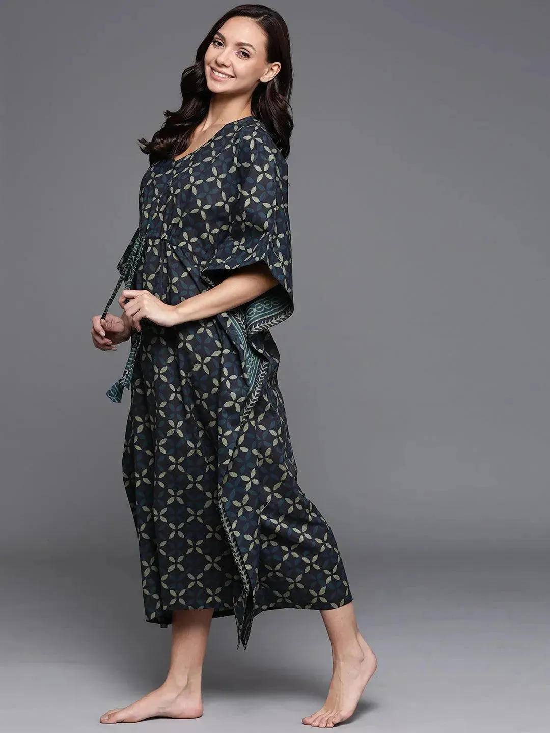 Blue Printed Cotton Nightdress