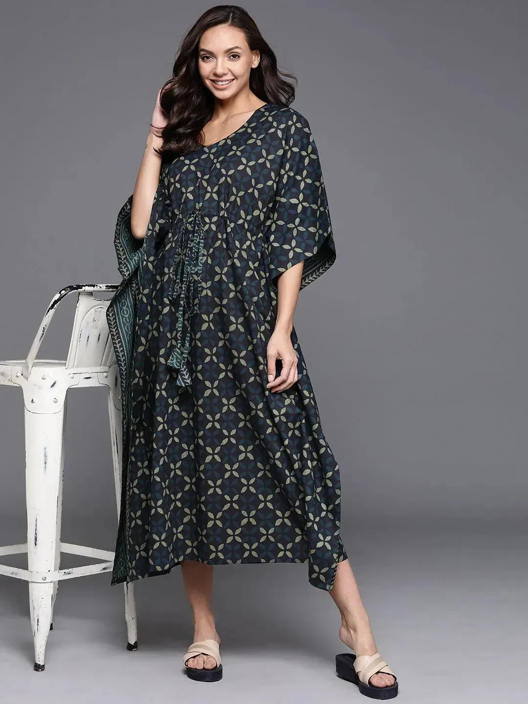 Blue Printed Cotton Nightdress