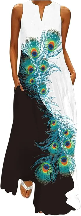 Ceboyel Womens Boho Floral Maxi Dresses Floral Flowy Long Dresses Sleeveless Sun Dress Casual Summer Trendy Outfits 2024
