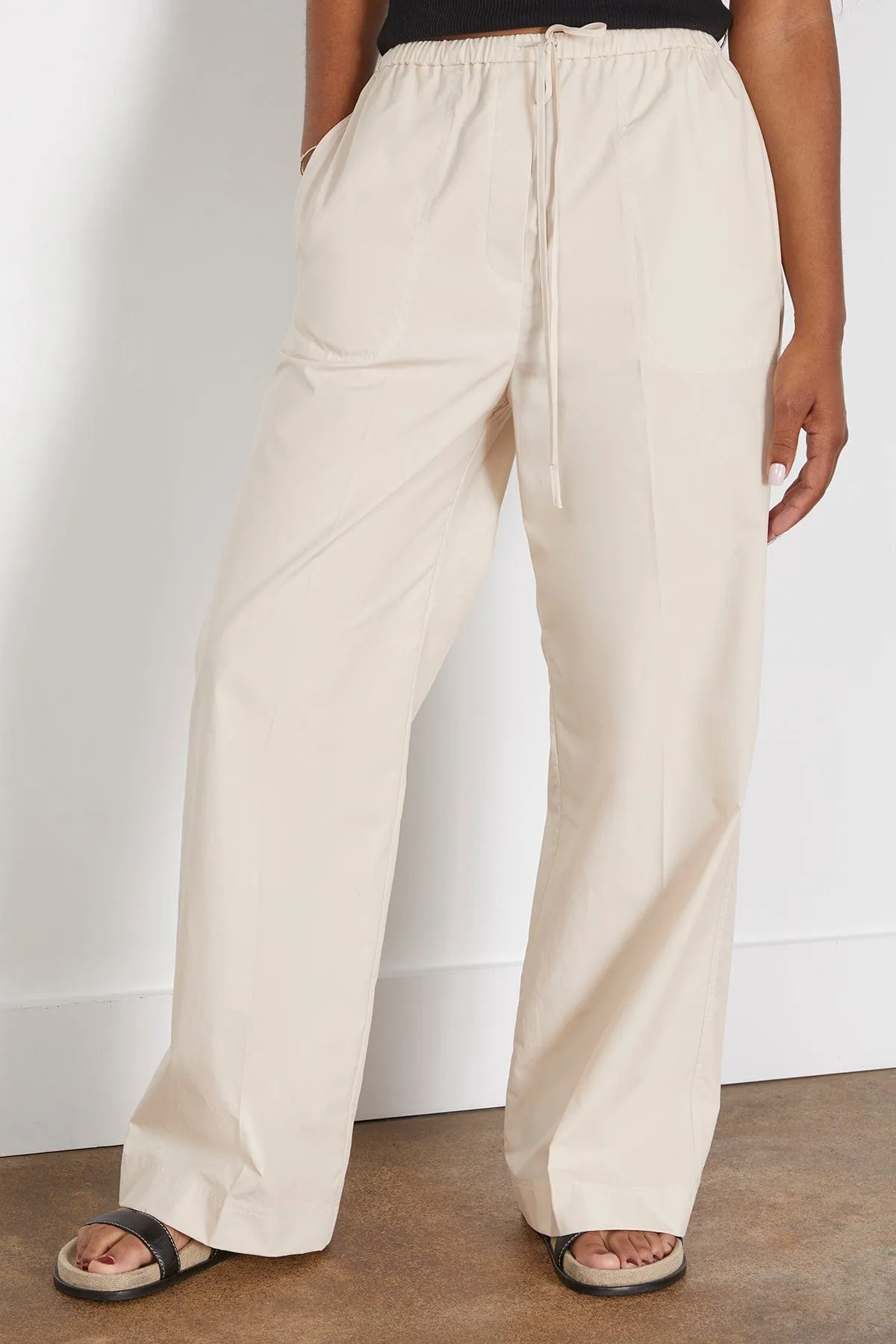 Cotton Drawstring Trousers in Stone