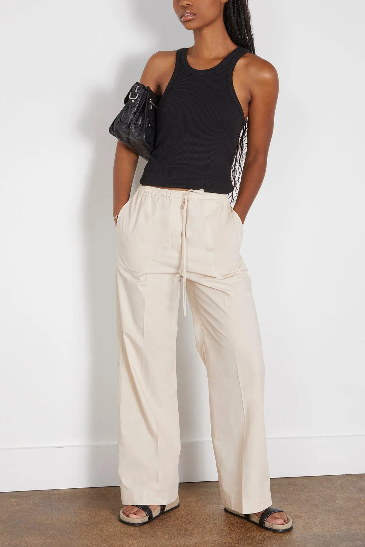 Cotton Drawstring Trousers in Stone
