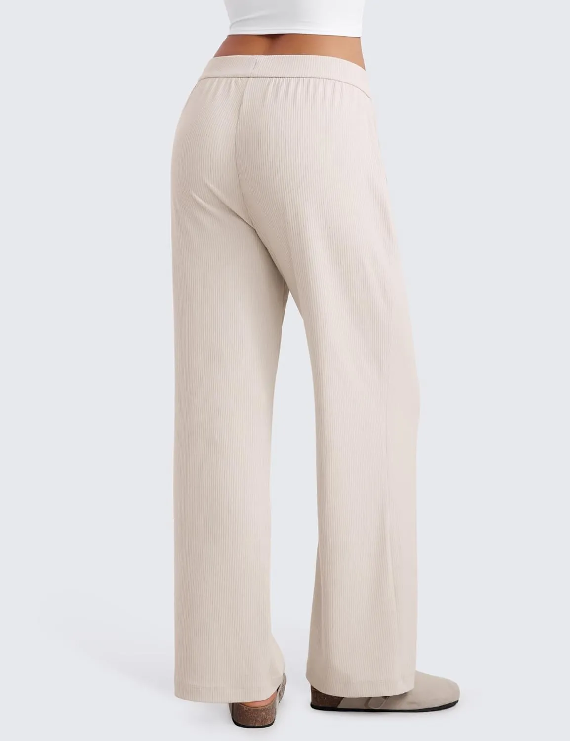 CRZ YOGA Comfy Ribbed Sweatpants Women 30.5'' Wide Leg Casual Lounge Travel Pants with Pockets