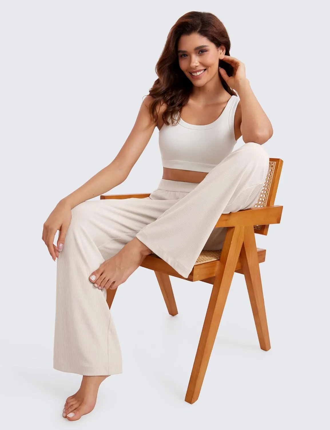 CRZ YOGA Comfy Ribbed Sweatpants Women 30.5'' Wide Leg Casual Lounge Travel Pants with Pockets