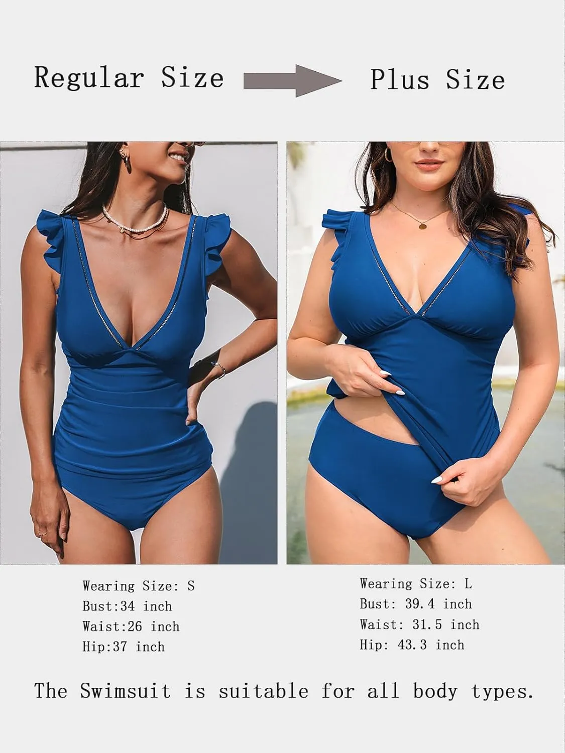 CUPSHE Women's Tankini Sets Two Piece Swimsuit V Neck Ruffled Ruched Tummy Control Ladder Trim (XS-4XL)