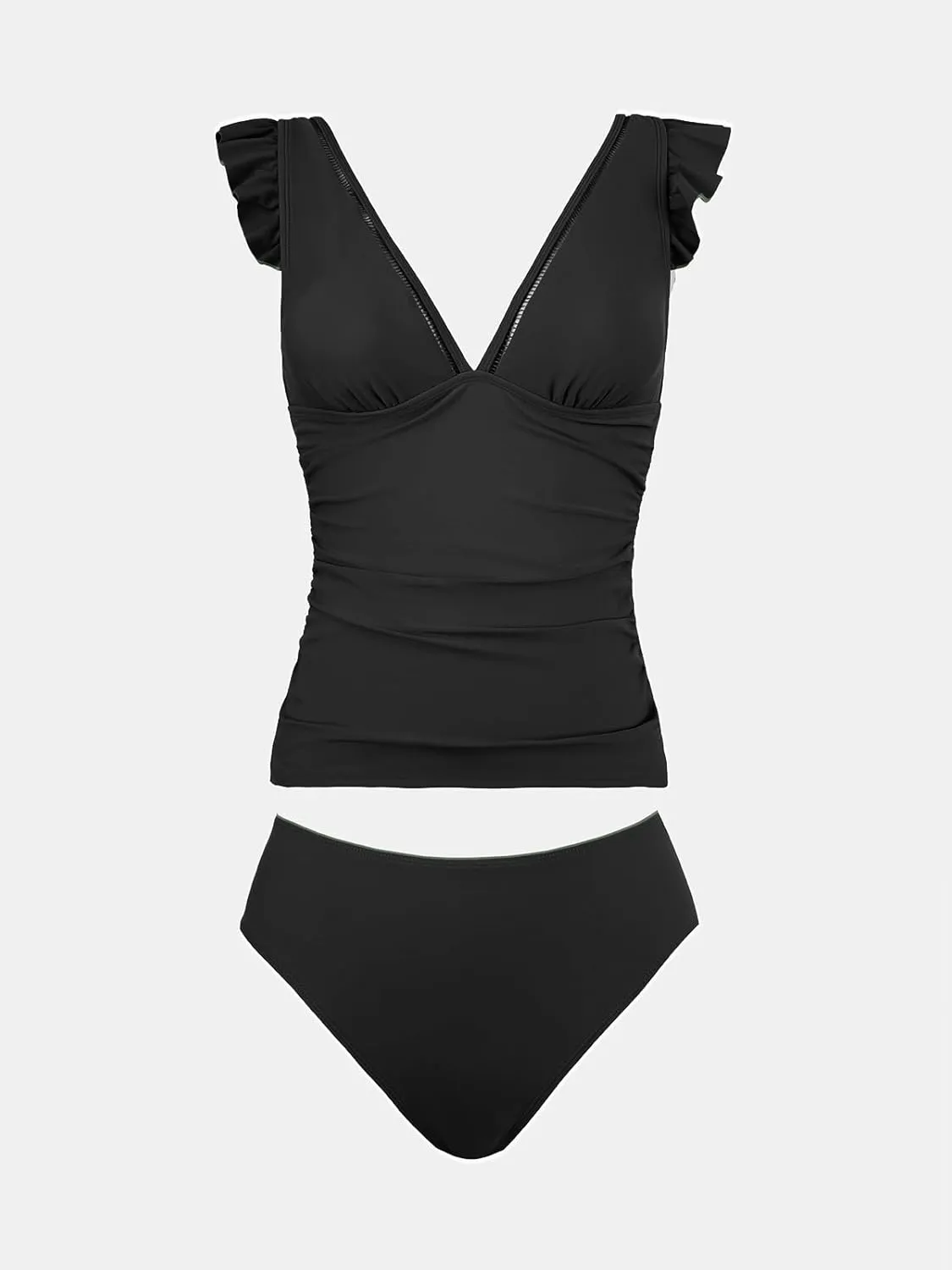 CUPSHE Women's Tankini Sets Two Piece Swimsuit V Neck Ruffled Ruched Tummy Control Ladder Trim (XS-4XL)