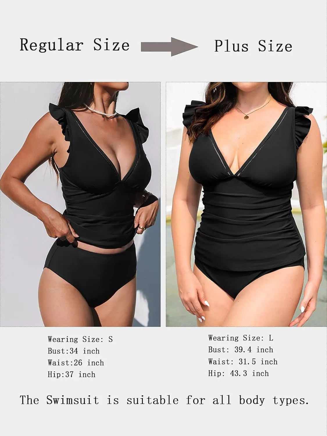 CUPSHE Women's Tankini Sets Two Piece Swimsuit V Neck Ruffled Ruched Tummy Control Ladder Trim (XS-4XL)