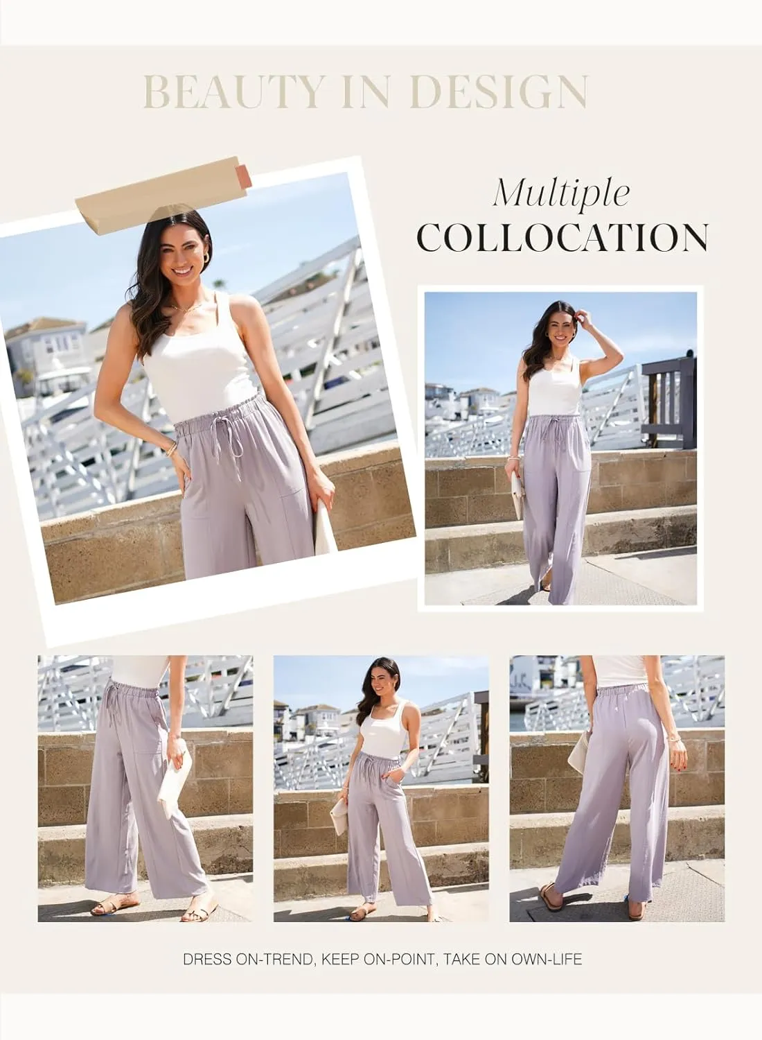 Dokotoo Women's Flowy Wide Leg Summer Pants 2025 Casual Beach Pants High Waisted Drawstring Palazzo Trousers with Pockets