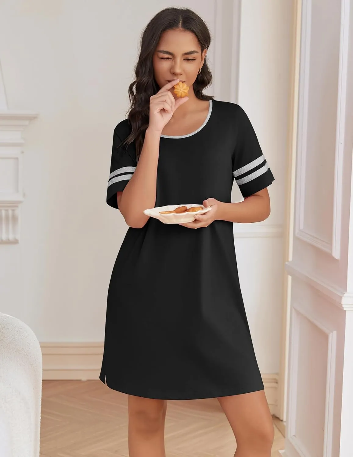 Ekouaer Cotton Nightgowns for Women Short Sleeve Night Shirts for Sleeping Pullover Sleepshirt Soft Nightdress