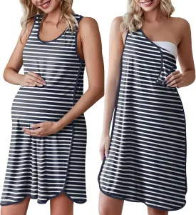 Ekouaer Labor and Delivery Gown for Hospital 3 in 1 Nursing Dress Sleeveless Maternity Snap Button Breastfeeding Nightgown