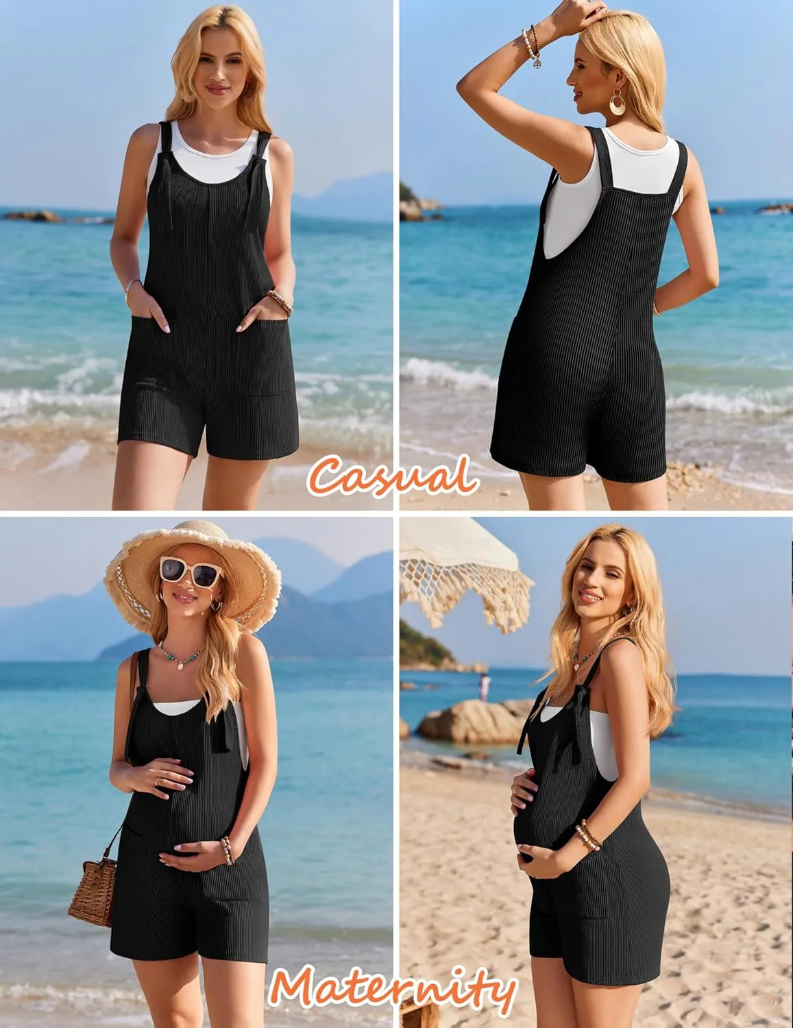 Ekouaer Rompers for Women 2025 Fashion Ribbed Knit Jumpsuit Scoop Neck Loose Outfit Wide Leg Summer One Piece Shortalls