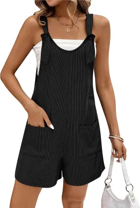 Ekouaer Rompers for Women 2025 Fashion Ribbed Knit Jumpsuit Scoop Neck Loose Outfit Wide Leg Summer One Piece Shortalls