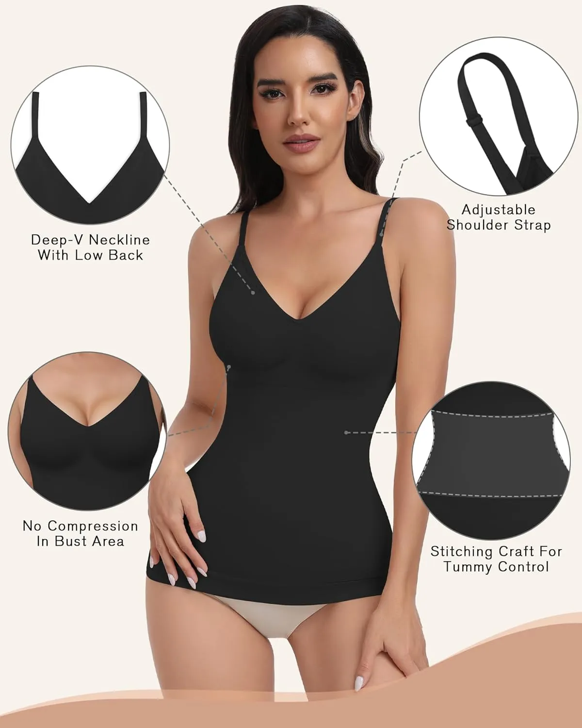 EUYZOU Womens Tummy Control Shapewear Tank Tops Seamless V-Neck Compression Tank Tops Body Shaper Camisole