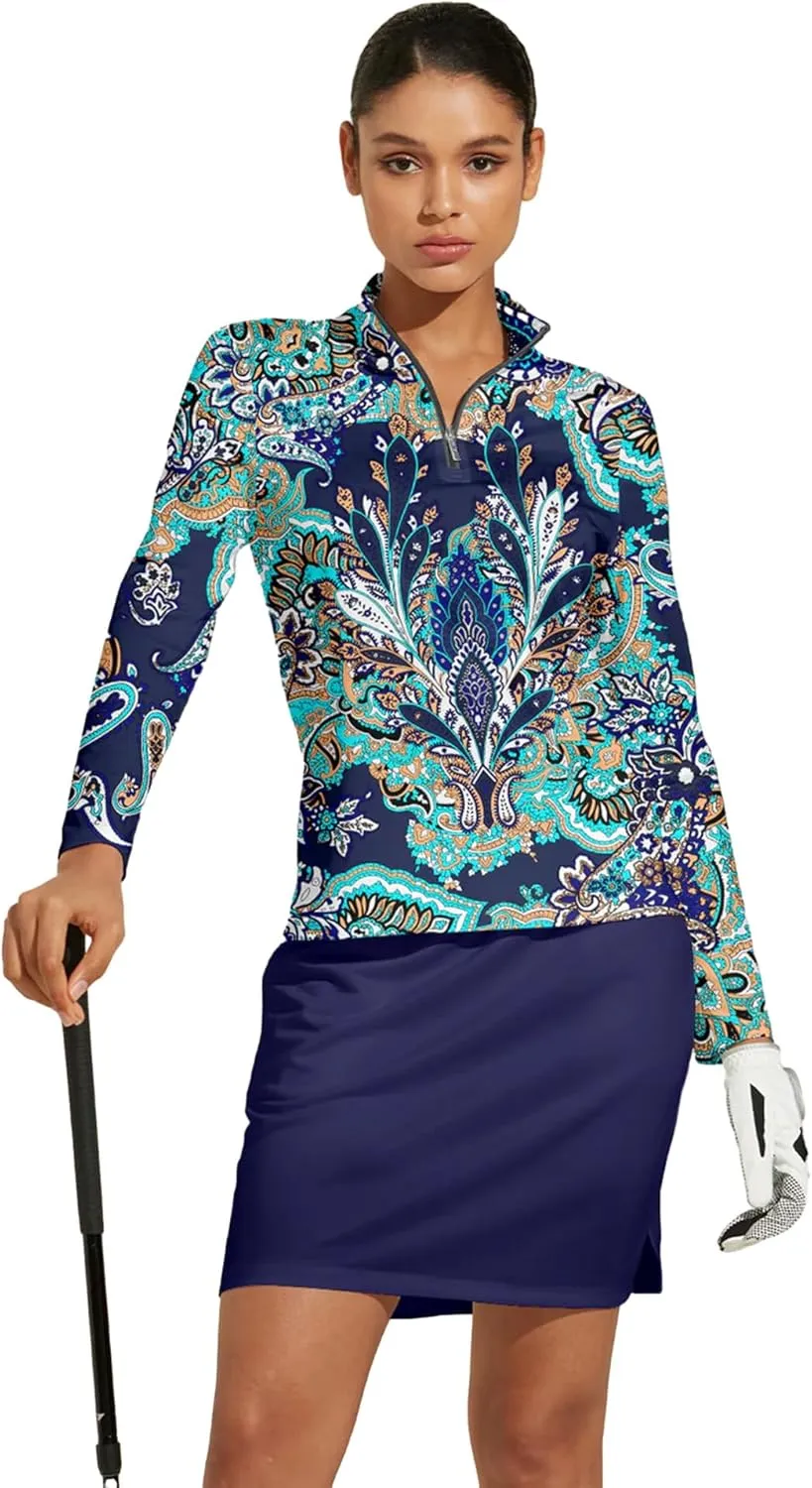 Golf Shirts for Woman UPF 50  Sun Protection Quick Dry Lightweight Long Sleeve Polo Shirts for Woman Rash Guard