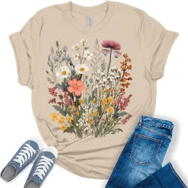 GyftWear Womens Floral Shirts Wildflower Vintage Graphic Tees Spring Short Sleeve Cottagecore T Shirts Bella Summer Tops