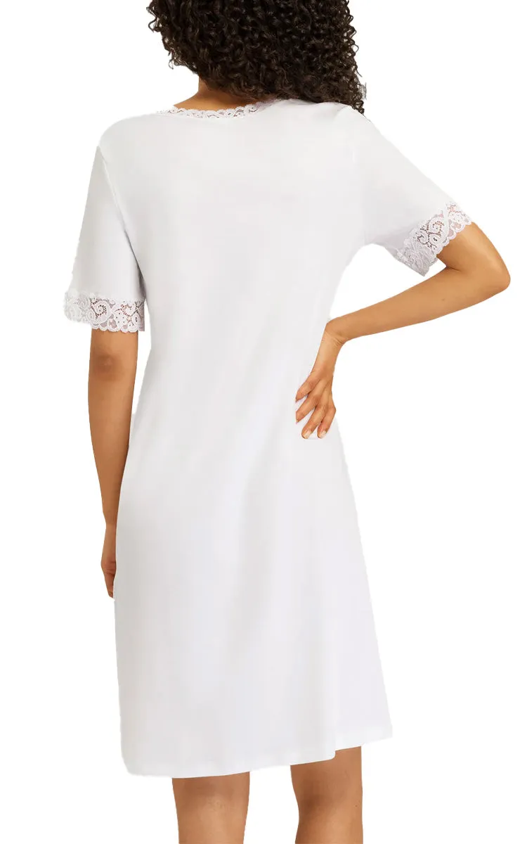 Hanro 100% Cotton Nightgown with Short Sleeve in White Moments 7040