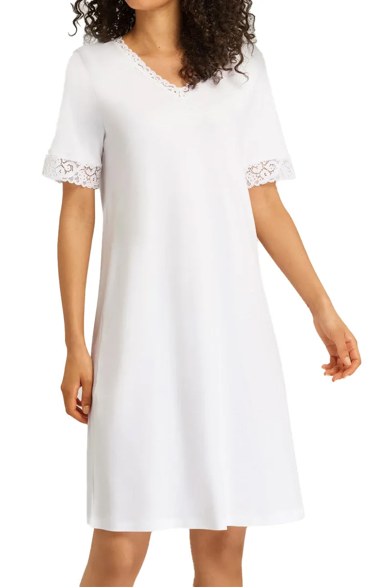 Hanro 100% Cotton Nightgown with Short Sleeve in White Moments 7040
