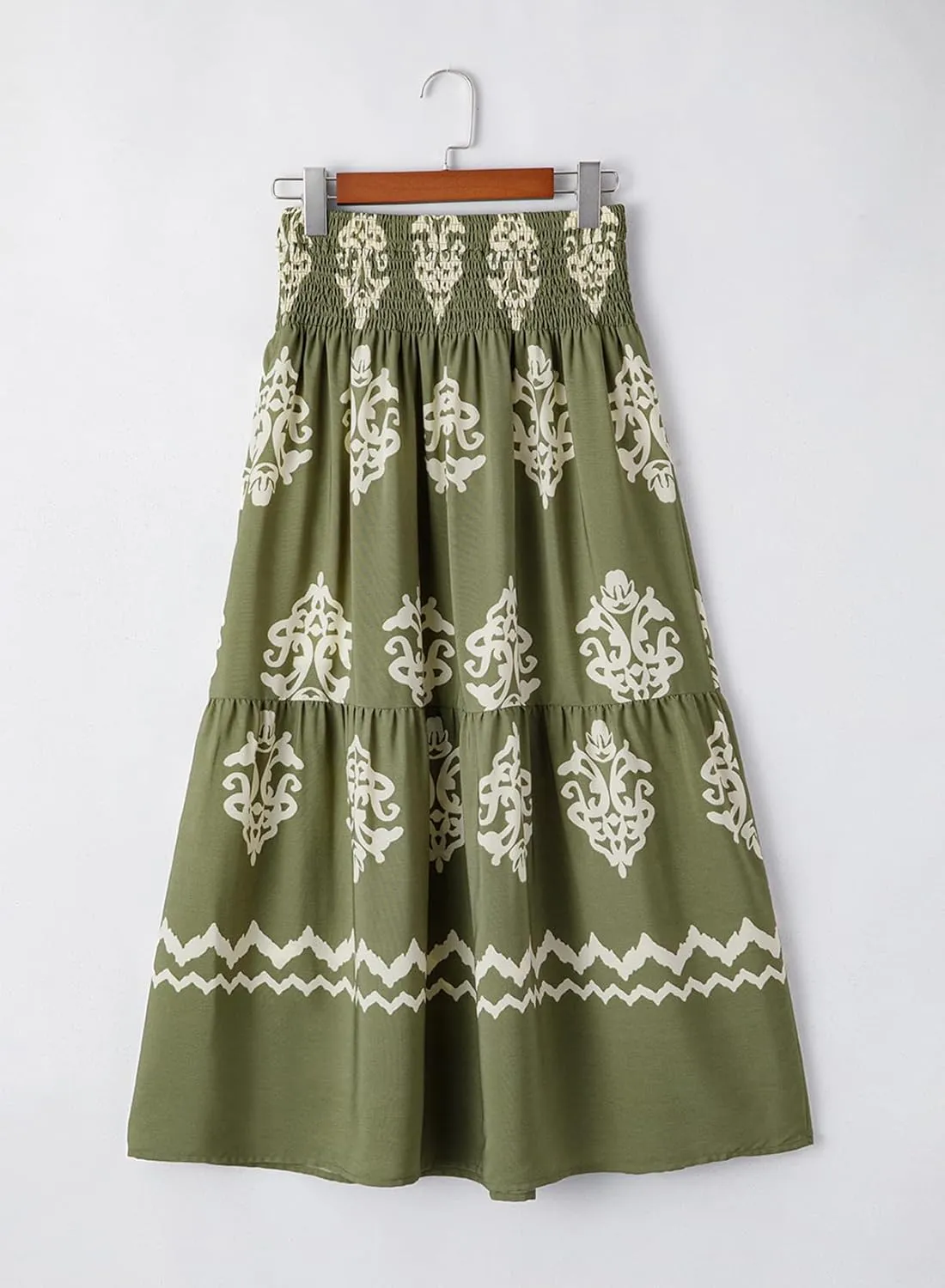 Happy Sailed Womens Retro Print Boho Maxi Skirt Elastic High Waist A-Line Pleated Flowy Long Skirts Beach Vacation Outfits