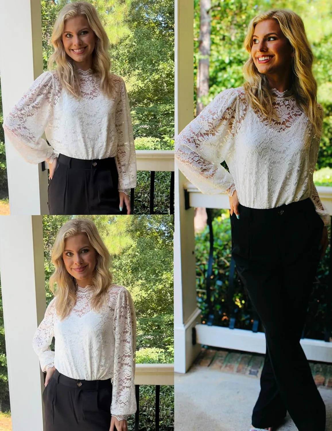 HOTOUCH Womens Lace Tops Sheer Long Sleeve Tops for Women Casual Dressy Blouse Shirt with Camisole 2 PCS Set